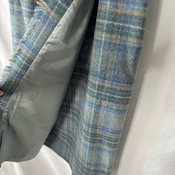 Vintage 90s Talbots Plaid Light Blue and Green Women's Wool Midi Skirt - Picture 4 of 11